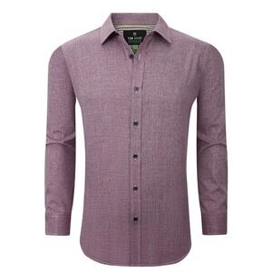 Tom Baine Men's Four-Way Stretch Textured Button Down Dress Shirt Burgundy Small